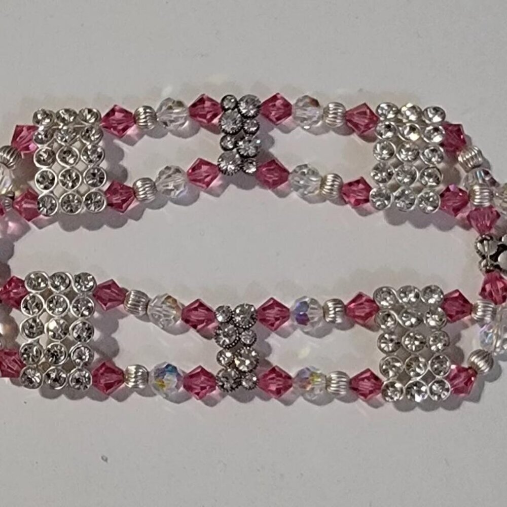 Handmade Swarovski Crystal 2 Strand Dog Necklace Fits Neck Size 10" - 12"